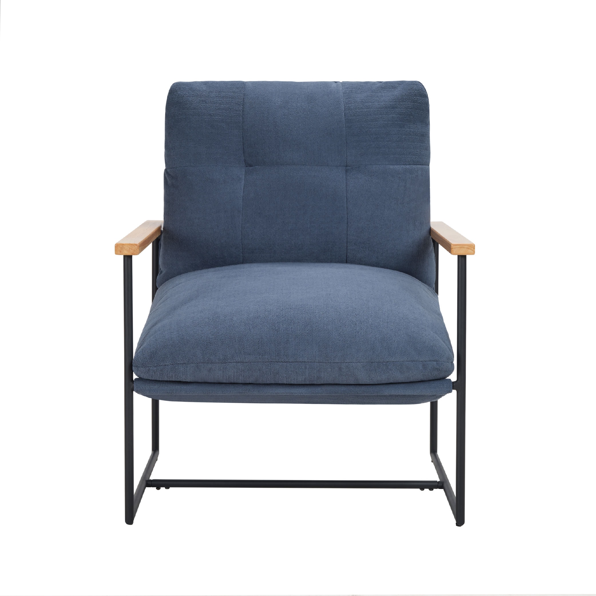 Modern Accent Chair, Comfy Chair With Removable Cushion, Vanity Chair With Wood Armrests For Living Room, Bedroom, Blue_voghion.com